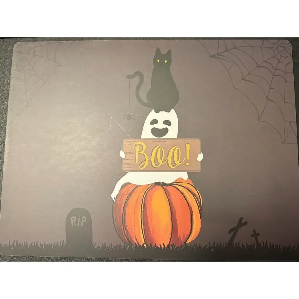Halloween Cat Web Ghost Pumpkin Black Coterie Studio Cork Placemat Set of 4